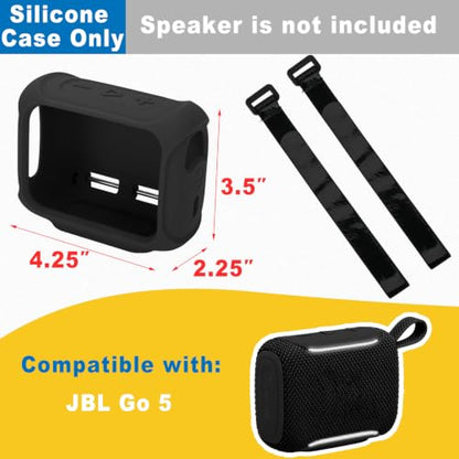 Silicone Case Cover for JBL Go 5 Portable Speaker | TXEsign Travel Carrying Protective Pouch with Attach Straps for Bike Golf Cart Scooter - color: Black