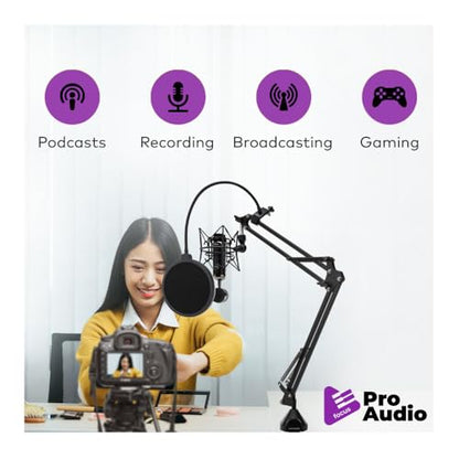 SAMSON Q2U USB and XLR Handheld Dynamic Microphone Bundle | Includes Shock Mount and Desktop Boom Arm Microphone Stand. with Cardioid Polar Pattern (Pink)