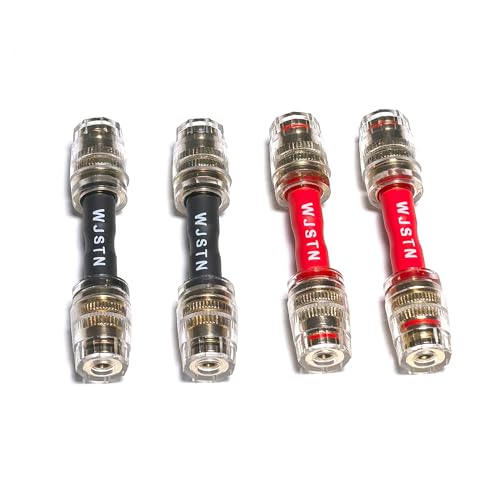 WJSTN 4 Pack 4mm Banana Plug Adapter & Multifunctional Audio Extension Cable Coupler - Connect Banana Plugs, Bare Wires, Y-Spool Terminals for Input/Output 2 Red/2 Black (4)