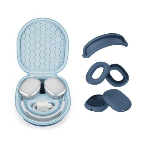 Yinke Smart Case for AirPods Max Headphones Supports Sleep Mode, with AirPods Max Silicone Earpad Cover/Ear Cups Cover Anti-Scratch Accessories, Portable Hard Organizer | with AirPods Max Silicone Earpad Cover/Ear Cups Cover Anti-Scratch Accessories, Port