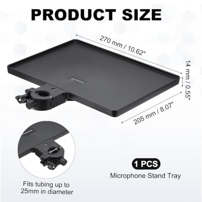 Microphone Stand Tray 10.6x8.1in Microphone Stand Plastic Tray Black | Color Box ABS Plastic Adjustable Clamp-On for Live Streaming Concert Karaoke