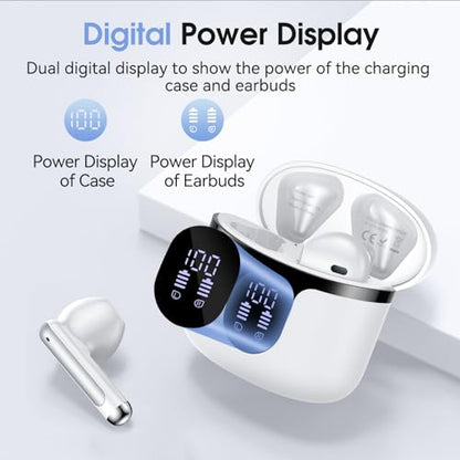 Wireless Earbuds, Bluetooth 5.4 Headphones HiFi Stereo with 4 HD Mic, 50H Playtime Bluetooth Earbuds with Dual LED Display, IPX7 Waterproof Wireless Earphones, Touch Control Ear Buds,USB-C - color: Brightening-A