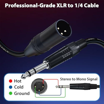 XLR to 1/4 Cable, XLR Male to 6.35mm TRS Quarter Inch, 10 FT | Balanced Mic Cable to 1/4 Inch Male, Oxygen-Free Copper, Nickel-Plated Connector w/ PVC Jacket – for Speaker Amplifier