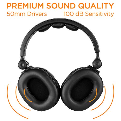 Turcom Over Ear Wired Gaming Headphones, DJ-Style Monitor Headphone, Stereo Studio Sound 50 mm drivers and 100 dB, Lightweight Adjustable Professional Headset with Microphone Auxiliary Cable (TS-823)