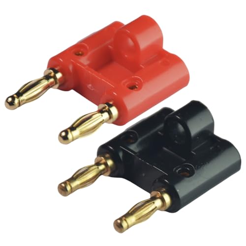 CESS Dual 4mm Banana Male Speaker Plug, Two Way Banana Plug, 10 Pack | Distinct black and red colors make connections easy to identify.