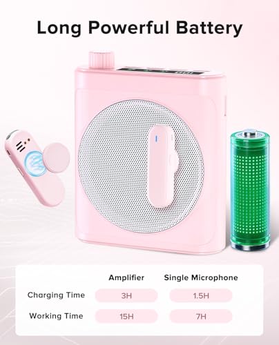 Voice Amplifier for Teachers, Dual Magnetic Lavalier Mic(Pink) | Bluetooth Portable Rechargeable Speaker for Classroom, Meetings, Tour Guide Speeches, Public Speaking, Coaches, PA System - color: Pink