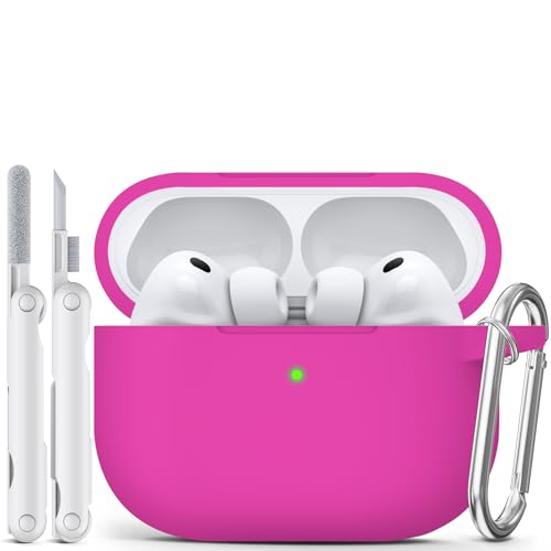 for AirPods Pro 3 Case 2025,Come with Cleaner Kit,Hot Pink | Silicone Protective Cover for Airpod Pro 3rd Generation Case with Keychain,for Women Men,One-Piece Design,Shockproof - color: E-Hot Pink