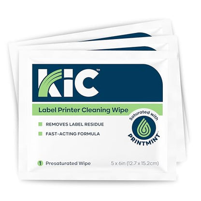 KIC> KICTeam - Label Printer Cleaning Wipes (100 Wipes) - NSF Certified - Presaturated with PrintMint | NSF Certified, For Cleaning Printer Printhead, Platen Rollers & Cutter, Saturated with Fast-Acting Formula - K2-WST100PM