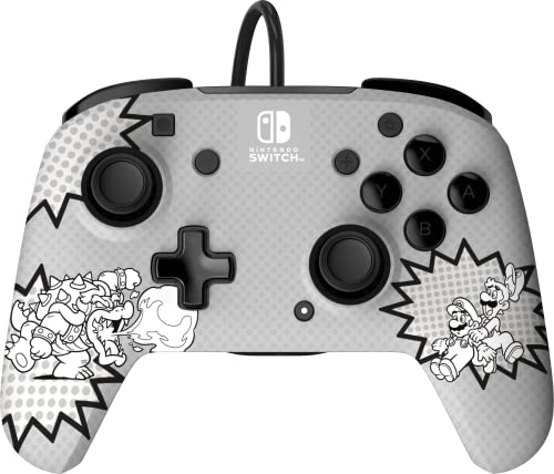 PDP REMATCH Enhanced Wired Power Nintendo Switch Pro Controller, Officially Licensed Switch Lite/OLED Compatible Gamepad, Customizable Programmable Buttons, Black & White (Bowser Luigi Mario Comic) - color: Mario Comic