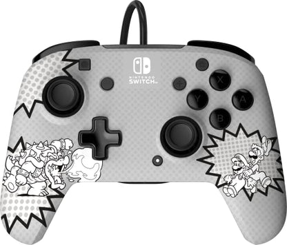 PDP REMATCH Enhanced Wired Power Nintendo Switch Pro Controller, Officially Licensed Switch Lite/OLED Compatible Gamepad, Customizable Programmable Buttons, Black & White (Bowser Luigi Mario Comic) - color: Mario Comic