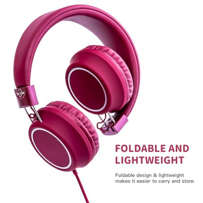 Olyre Kids Wired Foldable Headphones, Children Headset, Mic, Boys, Girls - color: Maroon