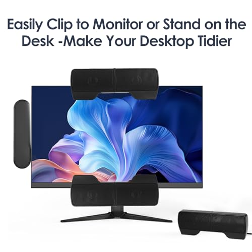 Wired Laptop Speaker, USB Powered Soundbar Stereo Sound Mini Computer Speaker with Screen Clip for Notebook Tablets TV