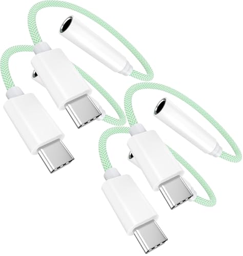 Apple MFi Certified USB C to 3.5mm Audio Adapter,4Pack Woven Headphone | Headphones USB C Dongle for iPhone 17/17 Pro/iPhone 16/15/15 Pro/Pro Max/Plus iPad for Galaxy S25/S24, Pixel,USB C Adapter - color: Green-USBC4pack