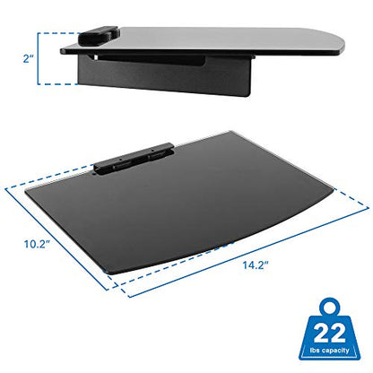 Mount-It! Floating Wall Shelf – Tempered Glass Media Shelf for Cable Box, DVD Player, Gaming Consoles (PS5, Xbox, Roku), Projector – Wall-Mounted w/Steel Frame, Cable Management, 22 lb Capacity