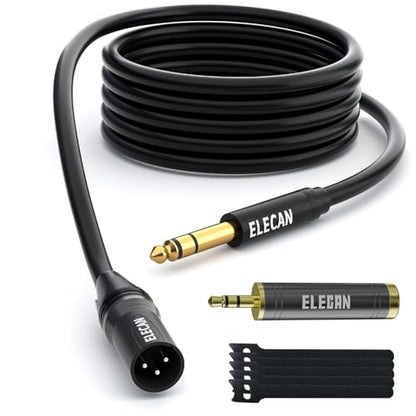6.35mm (1/4 Inch) TRS Male to XLR Male Cable 6 Ft, Balanced Professional Shielded Stereo Microphone Cable Cord, Gold Plated for Mixer AMP Speaker Amplifier with 6.35 to 3.5mm Adapter+Ties - size: 6FT, style: 6.35mm to XLR Male