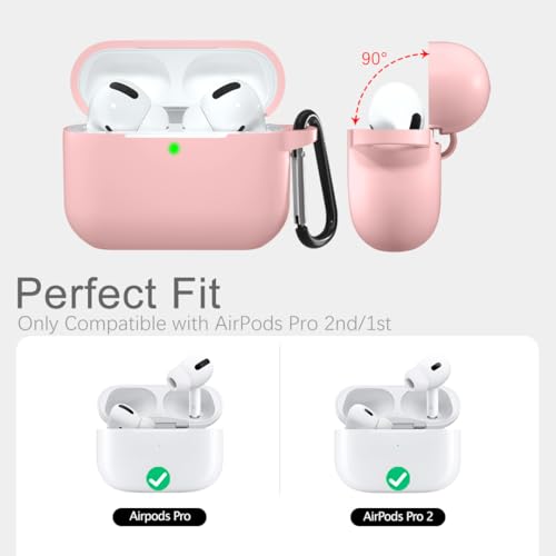 Lerobo for AirPods Pro 2nd/1st Case with Keychain, Pink | Soft Silicone Protective Cover Compatible with Apple AirPod Pro Case for Women Men, Scratchproof, Shockproof, Dustproof - color: Pink