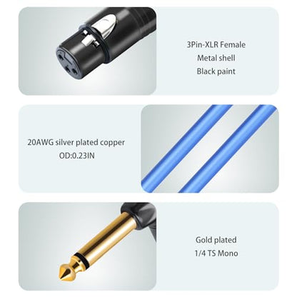 2Pack 3.3Feet XLR Female to 1/4 TS Right Angle,1/4 TS Right Angle to XLR Female Micphone Cable,6N OFC+Silver Plated HI-END Audio Cable for Micphone Mixer - size: 3.3Feet（2Pack）