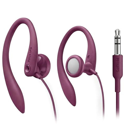 PHILIPS SHS3200PK Flexible Earhook Headphones, Pink - color: Pink, style: 3.5MM NO-MIC
