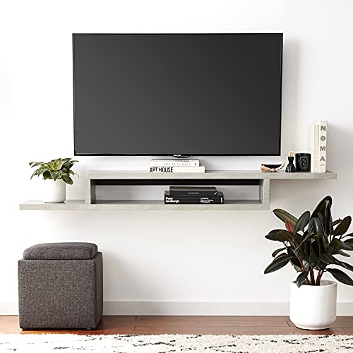 Martin Furniture Asymmetrical Floating Wall Mounted TV Console, 72inch, Stone Gray, 72" - color: Stone Gray, size: 72"