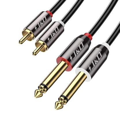 J&D 1/4 to RCA Cable, Gold Plated Copper Shell Heavy Duty 2X6.35mm TS to Dual RCA Stereo Audio Interconnect Cord for AV Receivers, Speakers, Home Audio Systems, Amplifiers, 3 Feet - size: 3 Feet