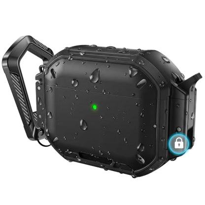 Waterproof Case with Lock for AirPods Pro 3 | IP68 waterproof, Mil-grade drop-proof, Secure lock, Keychain & stand. Hard protection for AirPods Pro 3. - color: Black