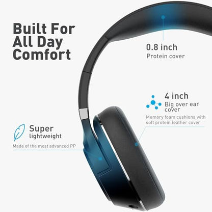 H300 Wireless Headphones with Microphone,Over Ear Bluetooth Headsets, Black | USB Dongle,One-Tap Mute, Environmental Noise Cancelling Retractable Mic for Work Office Call Center Laptop Computer