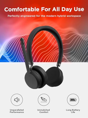 Lenovo Wireless Stereo Headset, Noise Cancelling Mic, Bluetooth 5.3 Multipoint, 31-Hour Talk & 60-Hour Playback, Lightweight 138g, Replaceable Earcups Over-Ear Comfort, Gaming, Office, & PC Use | Bluetooth headset with noise cancellation and 31-hour talk