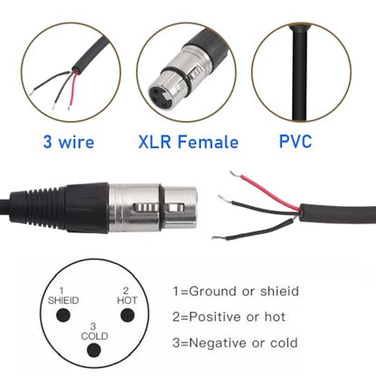 2PCS 1FT XLR 3PIN Female to 3Wire Pigtail Cable with HeatShrink Tubes | Perfect for Microphone Replacement or Repair - style: XLR Female