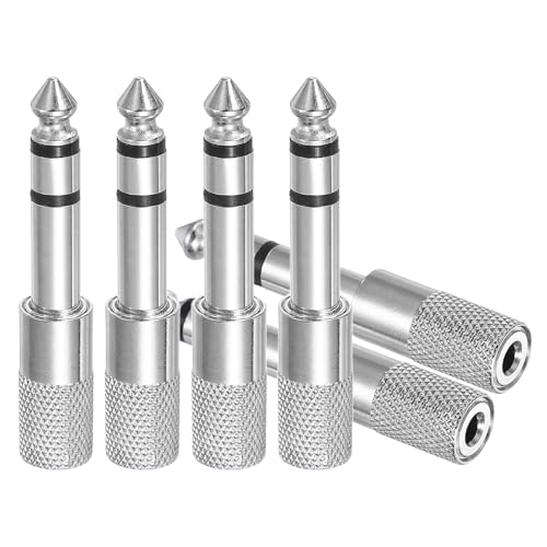 MECCANIXITY 4Pcs TRS6.35mm Male to 3.5mm Female 1/4" Plug to 1/8" Silver | Stereo Headphone Adapter, Jack, Audio Converter, Nickel Plated, for Guitars Speakers Computers Signal Conversion