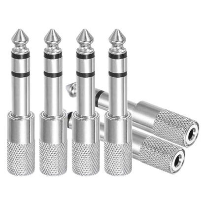 MECCANIXITY 4Pcs TRS6.35mm Male to 3.5mm Female 1/4" Plug to 1/8" Silver | Stereo Headphone Adapter, Jack, Audio Converter, Nickel Plated, for Guitars Speakers Computers Signal Conversion