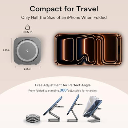 5-in-1 Wireless Charger for MagSafe, AC ISLAND Portable Travel Charging Station, 35W Max Qi2 Fast Foldable Magnetic Stand, Evolved for iPhone 17-12 Series, Apple Watch, AirPods (with 35W Adapter) - color: Grey