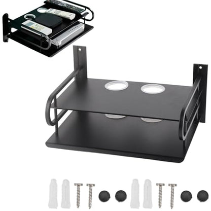 Floating Shelf, Wall Mount Shelf Steel Mount with Cable Management Holes, Space Saving Multimedia Shelf for DVD Player Game