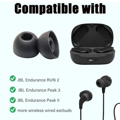 Replacement Oval Ear Tips for JBL Endurance Peak 3/Peak II/Peak III/Run 2 - color: Black- Oval