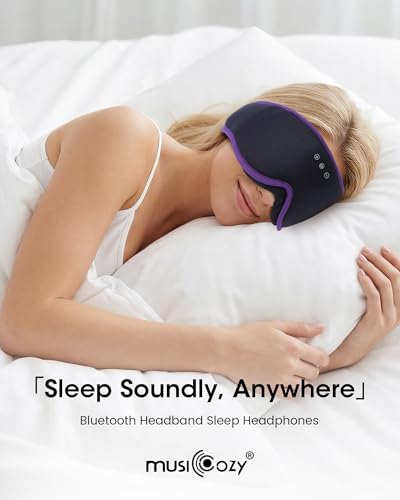MUSICOZY Sleep Mask Bluetooth Headphones Eye Masks for Sleeping Headphone | 3D Wireless EyeMasks for Side Sleepers, 14-Hour Playtime, Ultra-Soft Breathable, Ultra-Thin Stereo Speakers for Women Men - color: Royal Purple