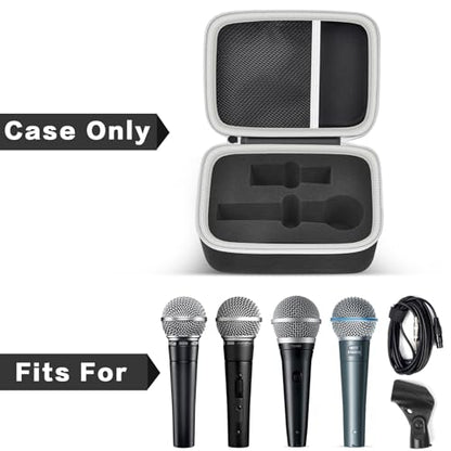 casmilee Microphone Case for Shure SM58/SM57/SM58S/BETA 58A/PGA58/PGA48 | Removable Foam Cradle, Mesh Pocket for XLR Cable, A25D Adapter and Small Accessories, Carry Handle, Black, Box Only