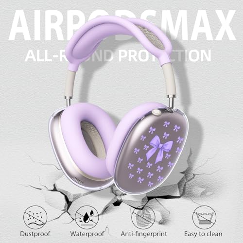 Cute Purple Bowa Clear Case for Airpods Max Headphones Kawaii Girl Printed Soft TPU Ear Cups Cover Anti-Scratch Silicone Ear Pad Protective Case Lovely Headband Cover for Apple Airpods Max - color: Purple bow A