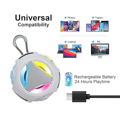 Portable Bluetooth Speaker, IPX7 Waterproof Shower Speaker, Wireless Outdoor Speakers, Floating, Built-in Mic, 24H Playtime with LED Lights, Loud HD Sound, Powerful Bass, Gifts for Unisex - Gray - color: Gray