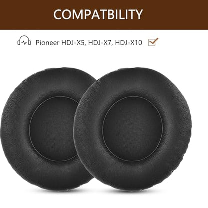 Replacement Ear Pads, Compatible with Pioneer HDJ-X5 HDJ-X7 HDJ-X10 Headphones. Soft Protein Leather and high-Density Memory Foam, one Pair of Headphone Replacement Ear Pads (Black)