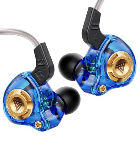 Wired IEM Earbuds, QKZ Ak6 SRS Gaming Headphones in-Ear Monitor with 11mm DD for Crystal Clear Hi-Res Sound,Earphones with Microphone&OFC Cable for Gaming,Video Musicians, Singers - color: Blue