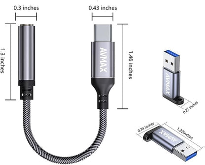 AVMAX USB C to 3.5mm Audio Headphone Adapter HiFi 2 Pack,Type c to Aux Female Cable for 16 15 Plus, S24 S23 S22 S21 S20 and More Type c Devices - style: Classic Gray2