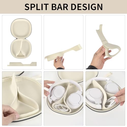 Comecase Headphone Case for JBL Tune 770NC，for JBL Live, 770NC, 660NC, 650B | Adjustable Divider, Cable Space and Carry Handle for Commuting, Gym and Travel, Students and Music Lovers, Case Only - Beige - color: Off-white