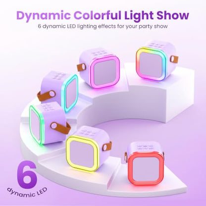 Mini Karaoke Machine, Portable Bluetooth Speaker & 2 Wireless Microphones | Karaoke Player Karaoke Microphone For Family Home Party Outdoor With HI-FI Sound | 5 Magic Sound | PA System | USB | TF | AUX - color: Light Purple