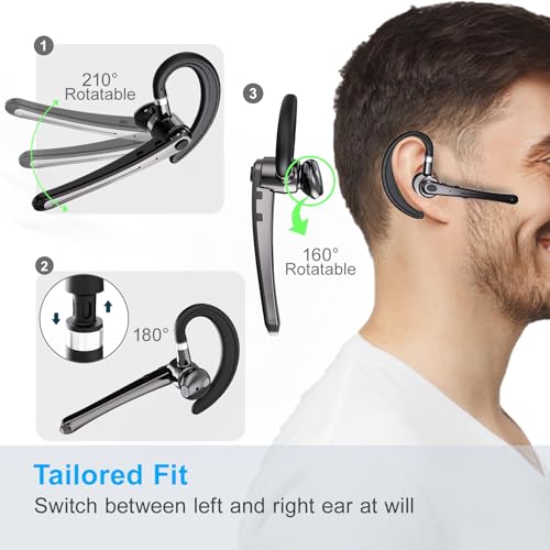 Bluetooth Headset,Wireless Bluetooth Earpiece with 800mAh Charging Case 80 Hours Talking Time Built-in CVC8.0 Dual-Mic Active Noise Cancelling V5.1 Hands-Free Headphones for Trucker/Office (C1, Black)