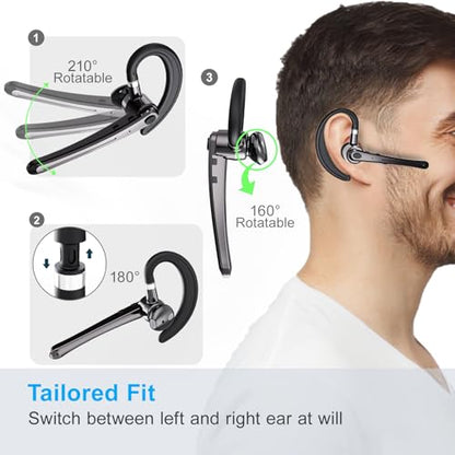 Bluetooth Headset,Wireless Bluetooth Earpiece with 800mAh Charging Case 80 Hours Talking Time Built-in CVC8.0 Dual-Mic Active Noise Cancelling V5.1 Hands-Free Headphones for Trucker/Office (C1, Black)