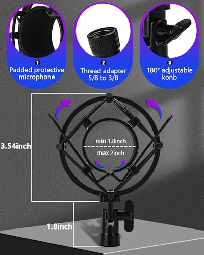 Universal Microphone Shock Mount, Mic Clip Holder for Diameter 47mm-53mm Mic Anti Vibration Adjustable High Isolation Shock Mount