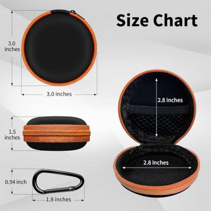 1 Pack Round Earbud Case Storage Bag with Carabiner, Orange | Travel kit, EVA earbud case, For Wired/Wireless Earphones, chargers, Tech pouch