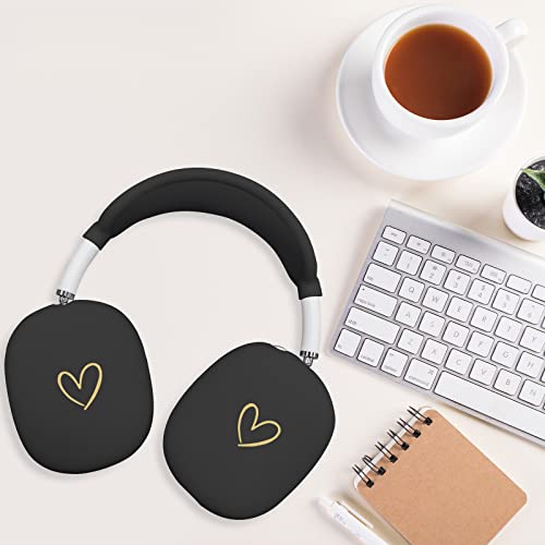 Case Cover for AirPods Max, Anti-Scratch Soft Silicone with Gold Heart Pattern Ear Cups Case Cover/Ear Pad Cover/Headband Cover for Apple AirPods Max Headphones (Black) - color: Black