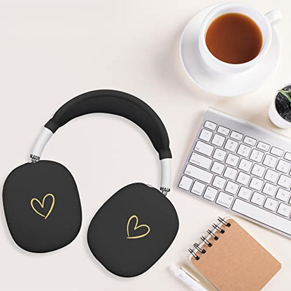 Case Cover for AirPods Max, Anti-Scratch Soft Silicone with Gold Heart Pattern Ear Cups Case Cover/Ear Pad Cover/Headband Cover for Apple AirPods Max Headphones (Black) - color: Black