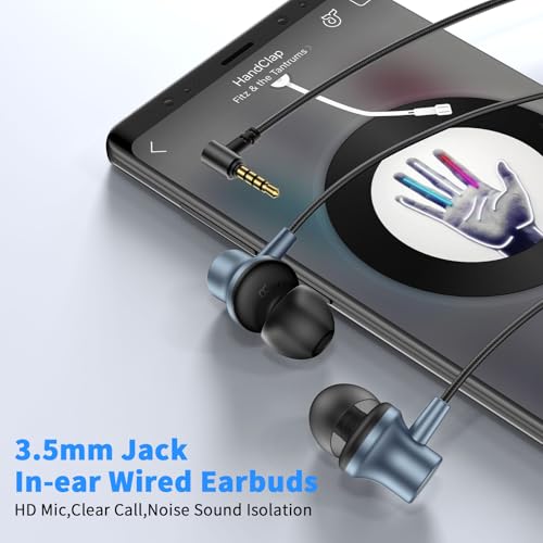 3.5mm Wired Headphones for Laptop School Kids Earbuds with Case Mic - color: Blue