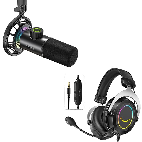 FIFINE Gaming Headset and USB Dynamic Microphone,Over-Ear Headset with Passive Noise Canceling,3.5mm Audio Jack,for Switch,RGB Mic for PC,with Tap-to-Mute Button,for Streaming,Podcast,Twitch(H3+K658)